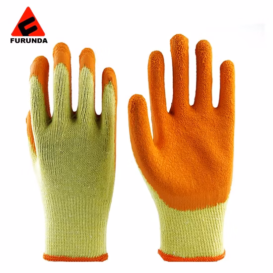 10 Gauge Yellow Cotton Gloves Textured Wrinkle Latex Dipped Safety Working Gloves