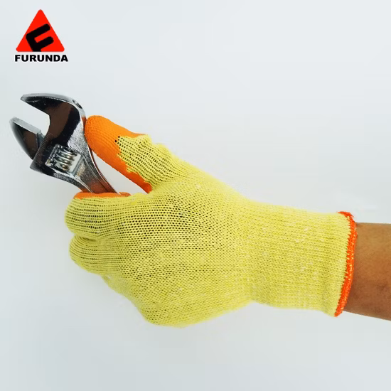 10 Gauge Yellow Cotton Gloves Textured Wrinkle Latex Dipped Safety Working Gloves