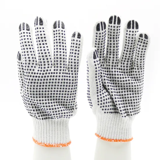 Double Dotted PVC Anti Slip Cotton Gloves White Double Sides PVC Dots Cotton Work Gloves