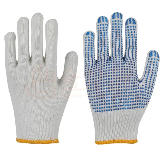 Safety Gloves 23cm Yellow Single Side PVC Dotted Cotton Hand Working Gloves