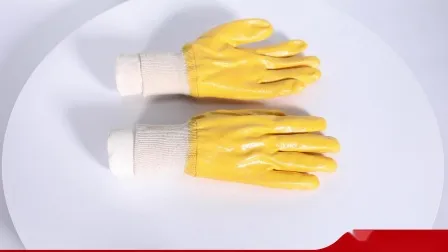 Heavy Duty Anti Acid and Alkali Chemical Oil Proof NBR Cotton Liner Jersey Blue Nitrile Cuff Fully Coated Safety Work Industry Working Labor Protective Gloves