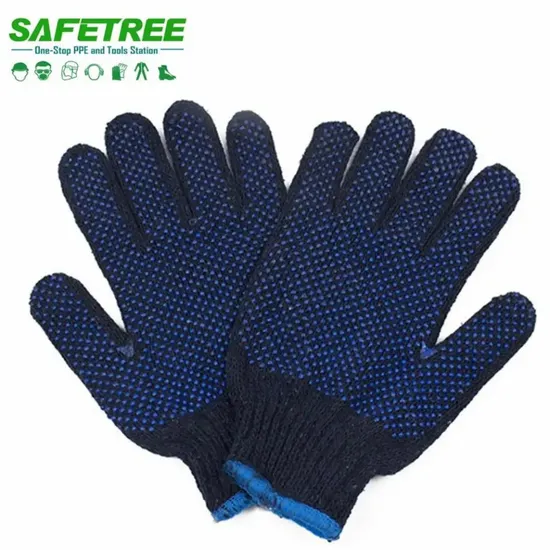 Cheap Heavy Duty Blue Double Sides PVC Dotted Cotton Safety Gloves Hand Protection