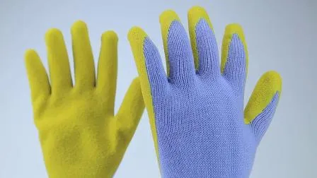 Colorful Wrinkle Latex Coated White Polyester Shell Safety Gloves Mechanic Gloves 