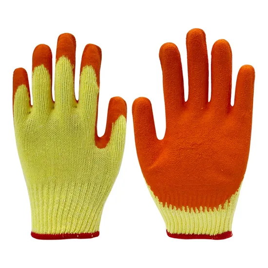 10 Gauge Yellow Cotton Gloves Textured Wrinkle Latex Dipped Safety Working Gloves 