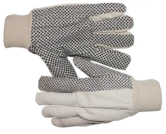 Cotton/Polyester Canvas PVC Dotted Extra Grip Gloves Luvas Guantes with Knit Wrist Wing Thumb 