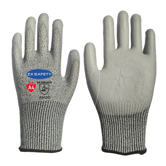 13 Gauge Hppe Steel Cut Resistant 5 Gloves with Grey PU Coated Palm A4 Level D 