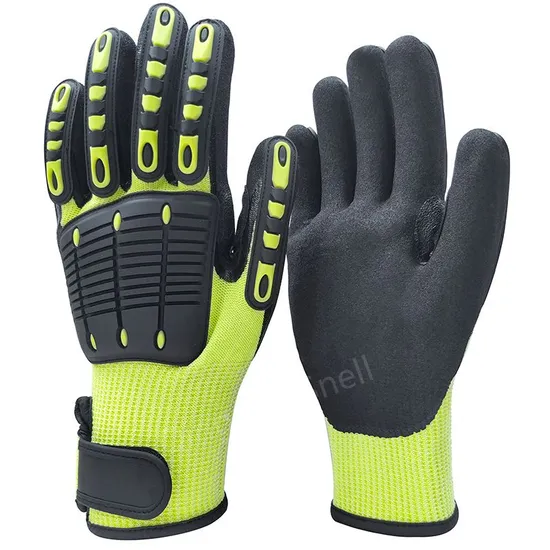 Protective TPR on Back Wear Resistant Anti Cut Impact Work Safety Labor PPE Gloves Coated Sandy Nitrile Gloves 