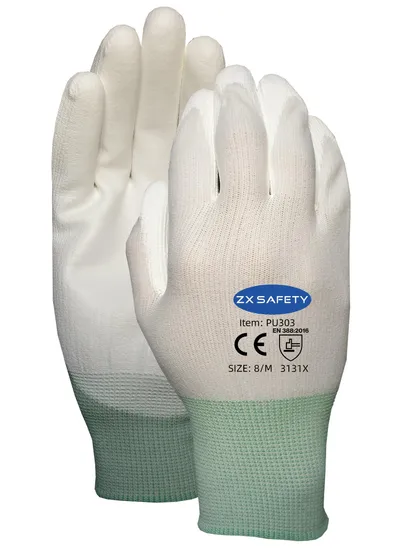 13 Gauge White PU Palm Coated Nylon Gloves CE Certificated 3131X 