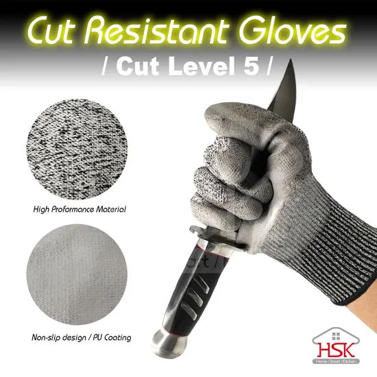 Level 5 Anti Cut Work Gloves PU Coated Gardening Gloves 