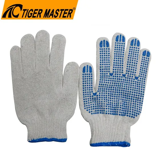 Custom Logo Cheap Bleach White Blue PVC Dots Anti Slip Cotton Gloves Gardening PVC Dotted Cotton Work Gloves Safety for Construction 