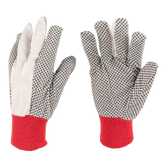 PVC Dotted Palm 8 Oz Drill Cotton Back Knit Wirst Work Glove 