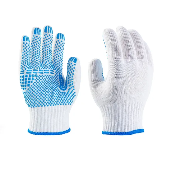 Cheap Blue Dotted Gloves Construction Safety PVC Dotted Cotton Knitted Work Gloves 