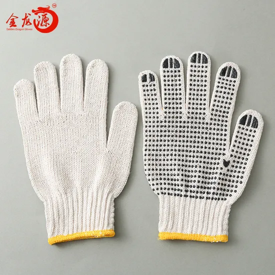 Yellow Cotton Black PVC Dotted Durable Knitted Working Gloves 